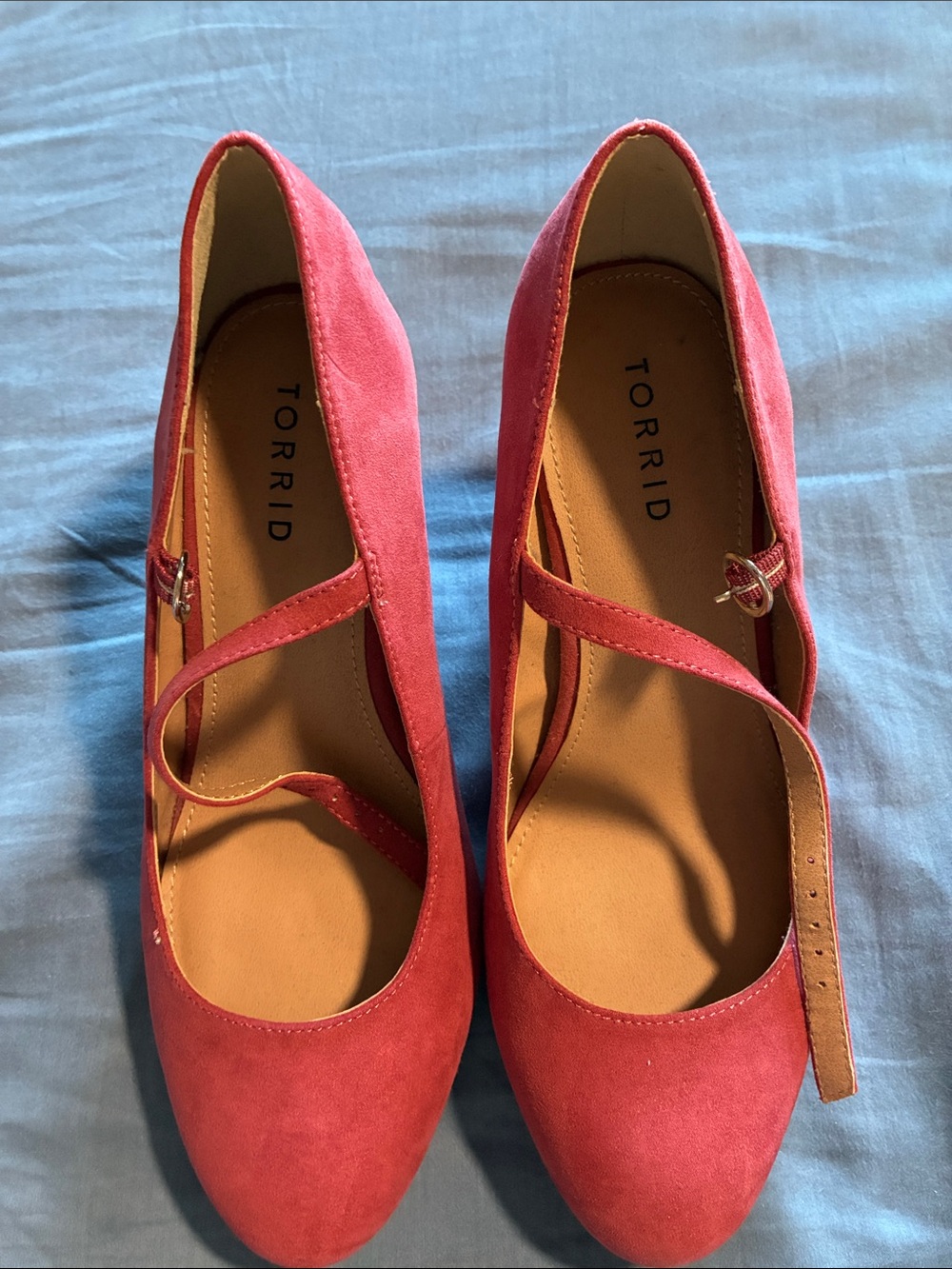 torrid Red Suede Mary Jane Heels with Ankle Strap